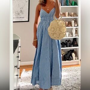 AE blue stripe V-neck midi dress in size Small